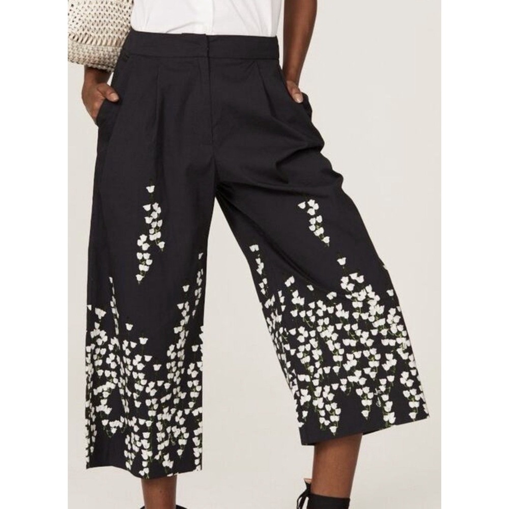 Adam Lippes Collective Womens 6 Gray Floral Border Print Wide Leg Pants Size 6